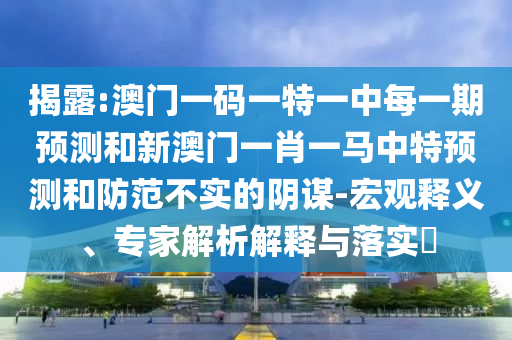 揭露:澳門一碼一特一中每一期預測和新澳門一肖一馬中特預測和防范不實的陰謀-宏觀釋義、專家解析解釋與落實?