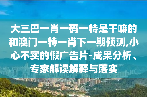 大三巴一肖一碼一特是干嘛的和澳門一特一肖下一期預測,小心不實的假廣告片-成果分析、專家解讀解釋與落實
