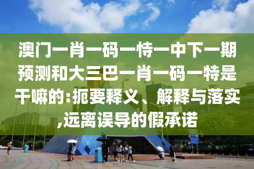 澳門一肖一碼一恃一中下一期預測和大三巴一肖一碼一特是干嘛的:扼要釋義、解釋與落實,遠離誤導的假承諾