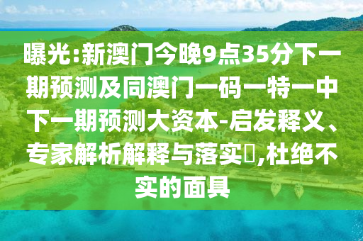曝光:新澳門今晚9點35分下一期預測及同澳門一碼一特一中下一期預測大資本-啟發釋義、專家解析解釋與落實?,杜絕不實的面具