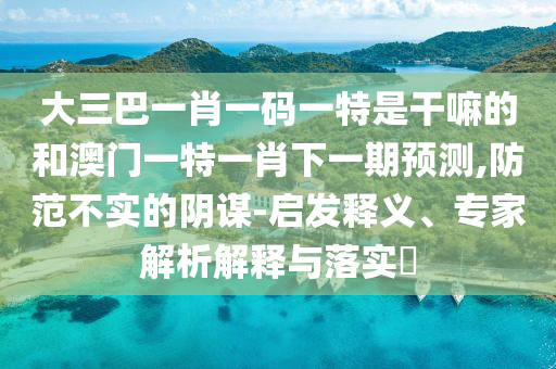 大三巴一肖一碼一特是干嘛的和澳門一特一肖下一期預(yù)測,防范不實(shí)的陰謀-啟發(fā)釋義、專家解析解釋與落實(shí)?